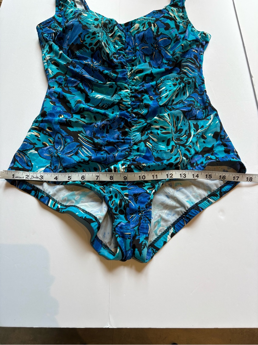 Azul Floral Ruched One-Piece Swimsuit in Teal & Blue Size 18W - Picture 7 of 7